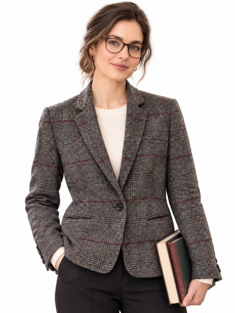 Marks & Spencer Autograph Blazer, Grey Plaid Wool Blend UK 12